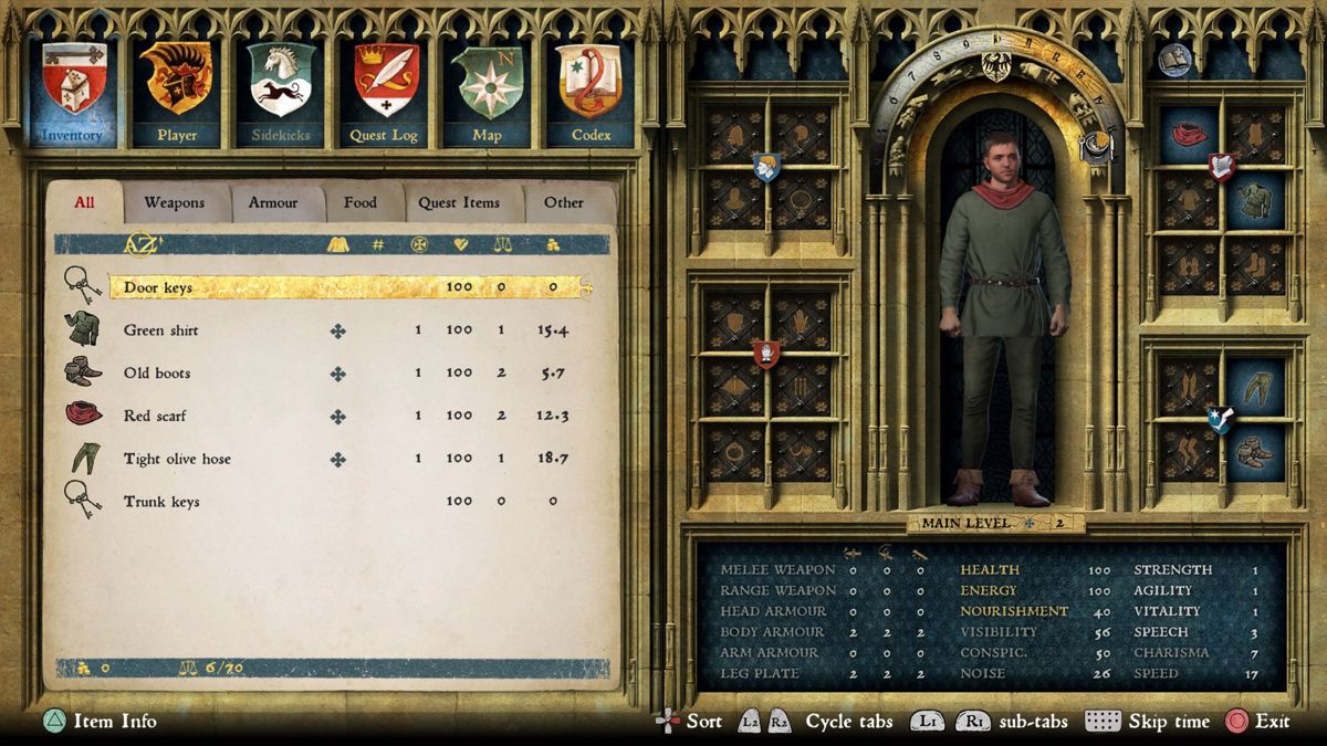 Kingdom Come: Deliverance (PlayStation 4) screenshot: Inventory