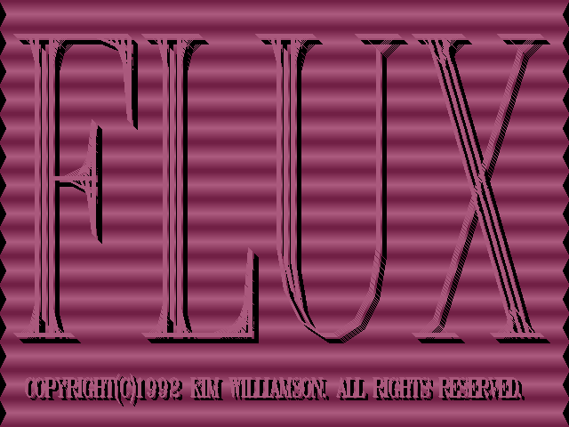 Flux (DOS) screenshot: Title screen. It cycles through a few 16-color palettes before settling on this muddy plum color.