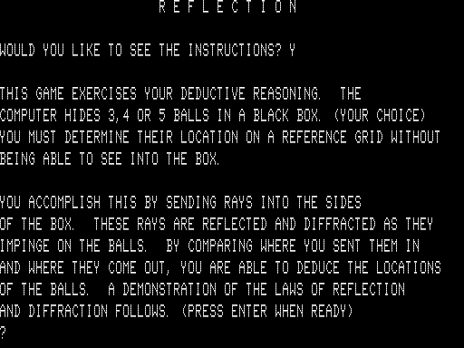 Reflection (TRS-80) screenshot: Title Screen