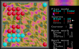 Globber (DOS) screenshot: Alternate color scheme for players without colored monitors