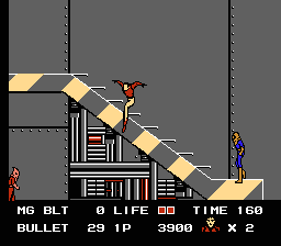 Rolling Thunder (NES) screenshot: Luckily, you can jump down these stairs, so this whole segment becomes easily manageable