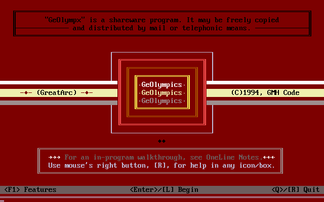 GeOlympics (DOS) screenshot: The title screen