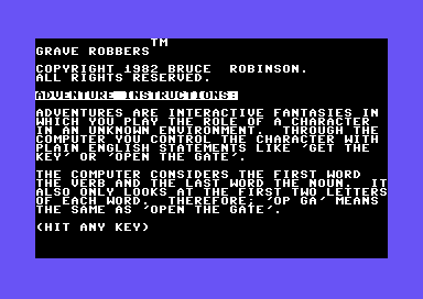 Grave Robbers (Commodore 64) screenshot: Introduction