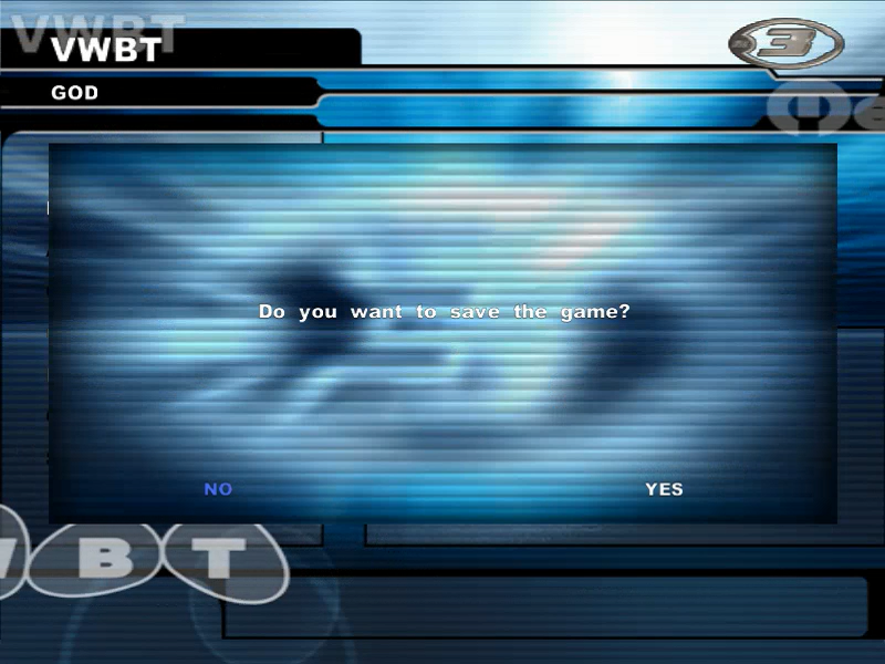 MegaRace: MR3 (Windows) screenshot: Save game prompt in menu