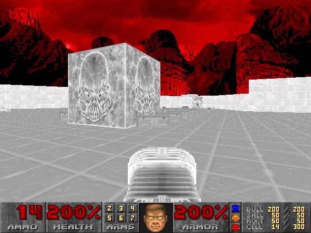 The Ultimate Doom (DOS) screenshot: ...thankfully there's an Invulnerability Sphere around...