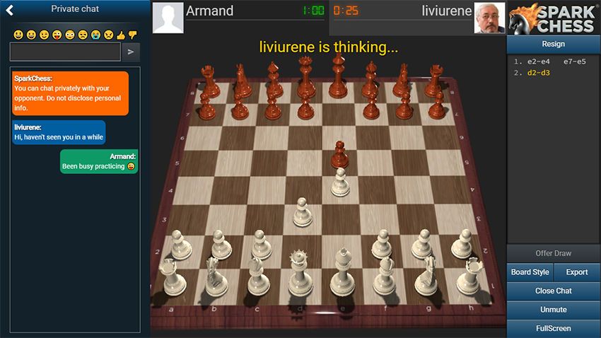 SparkChess (Windows) screenshot: Multiplayer with chat