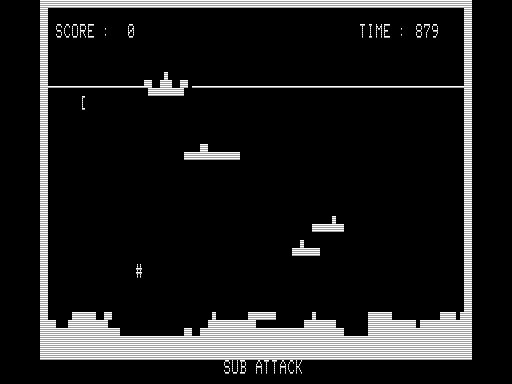 Sub-Attack (TRS-80) screenshot: Dropping Depth Charges