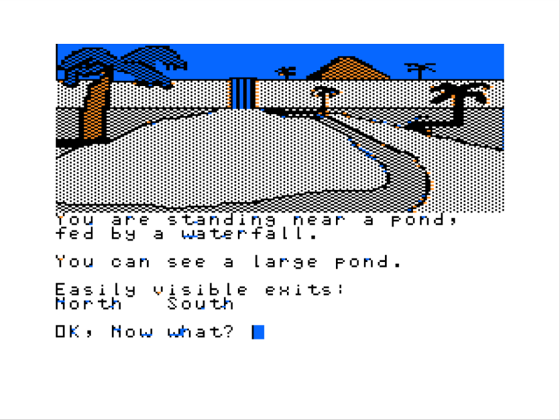 Blackbeard's Island (TRS-80 CoCo) screenshot: Near a Waterfall