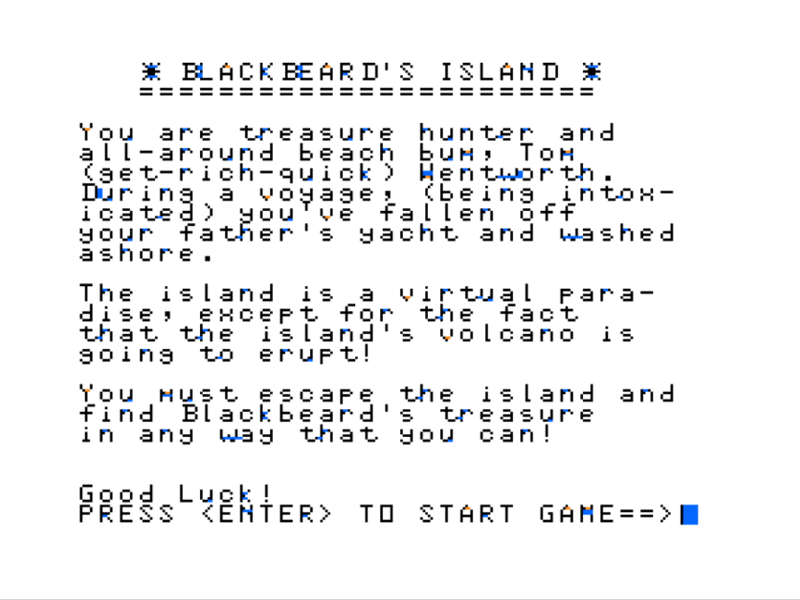 Blackbeard's Island (TRS-80 CoCo) screenshot: An Inauspicious Start