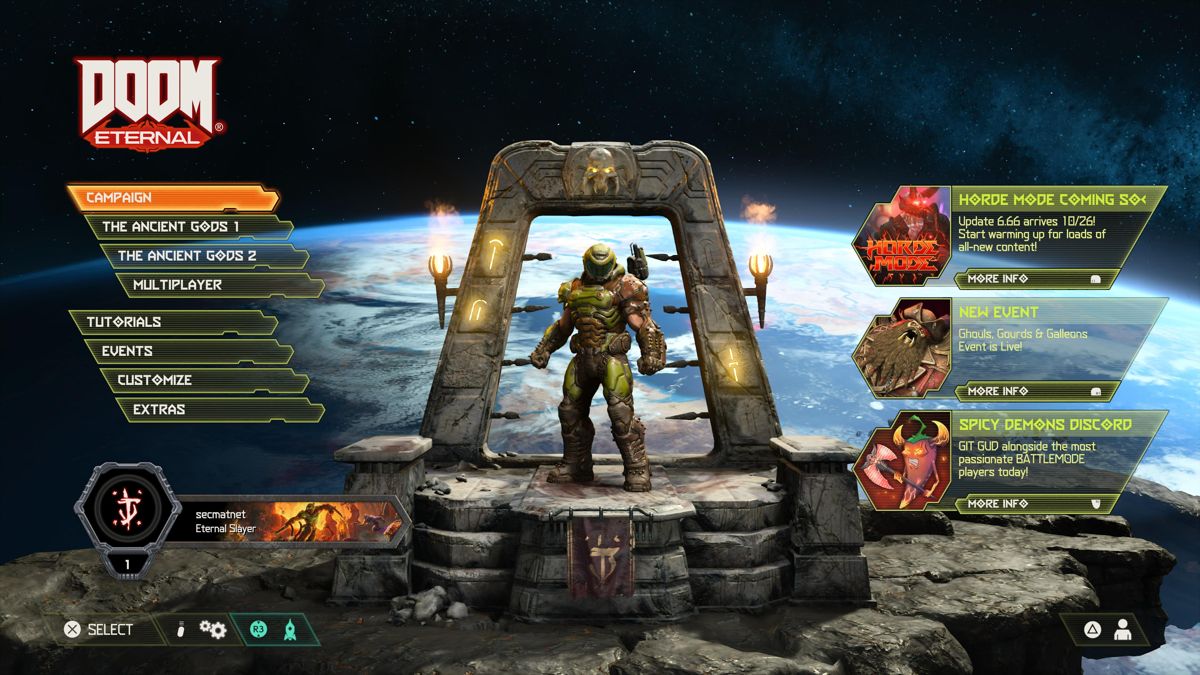 Doom Eternal (PlayStation 5) screenshot: Main menu