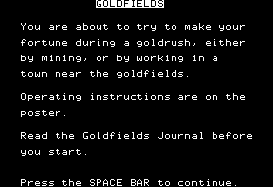 Goldfields (Apple II) screenshot: Introduction