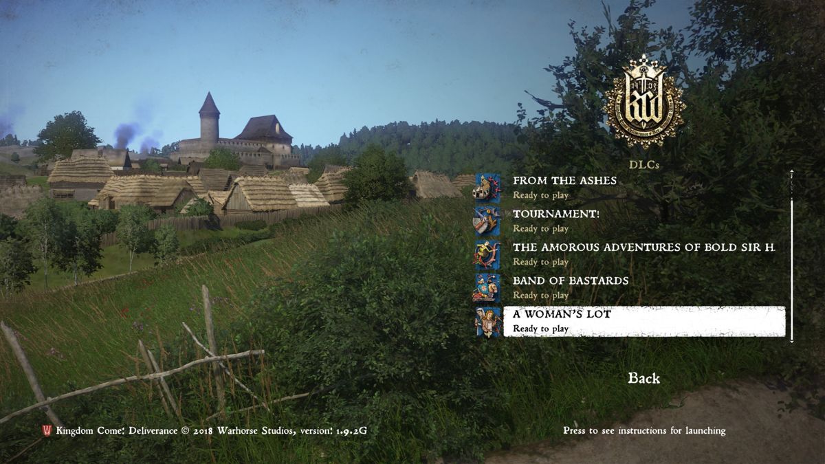 Kingdom Come: Deliverance - A Woman's Lot (PlayStation 4) screenshot: DLC list in the main main
