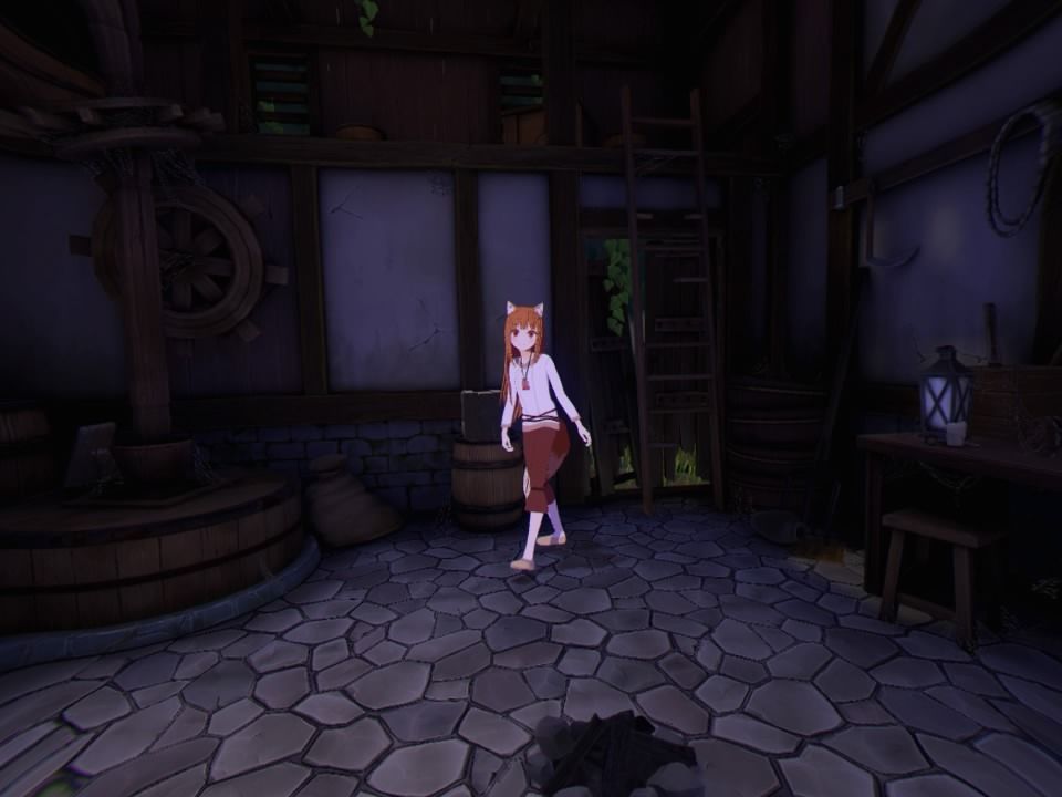 Spice and Wolf VR (PlayStation 4) screenshot: The story starts in a small cabin (VR mode)