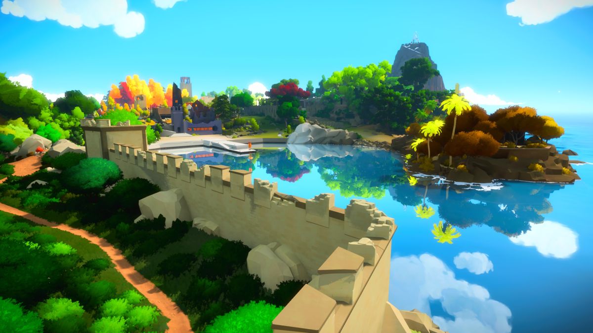 The Witness (PlayStation 4) screenshot: Top of the fort wall provides a good view of the surroundings