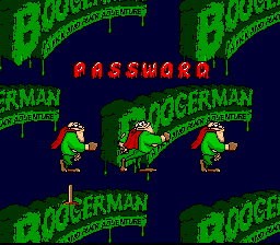 Boogerman: A Pick and Flick Adventure (SNES) screenshot: Password selection screen