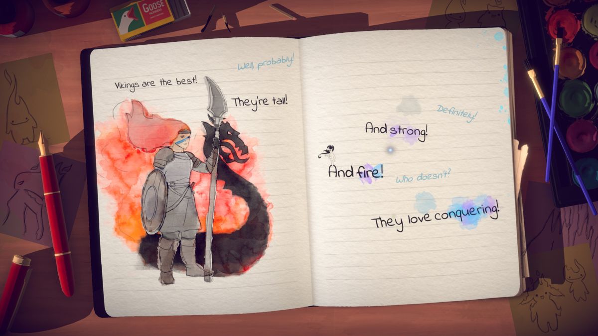 Lost Words: Beyond the Page (Windows) screenshot: Izzy had to write a story for school too.