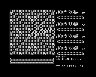 The Computer Edition of Scrabble Brand Crossword Game (ZX Spectrum) screenshot: Roger is thinking...