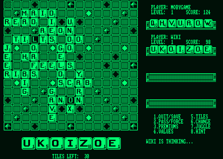 The Computer Edition of Scrabble Brand Crossword Game (Amstrad PCW) screenshot: During the game