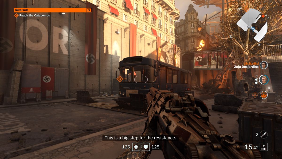 Wolfenstein: Youngblood (PlayStation 4) screenshot: Paris is in ruins and completely under German control
