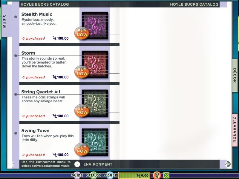 Hoyle Table Games 2004 (Windows) screenshot: Hoyle Bucks: Some of the things to buy