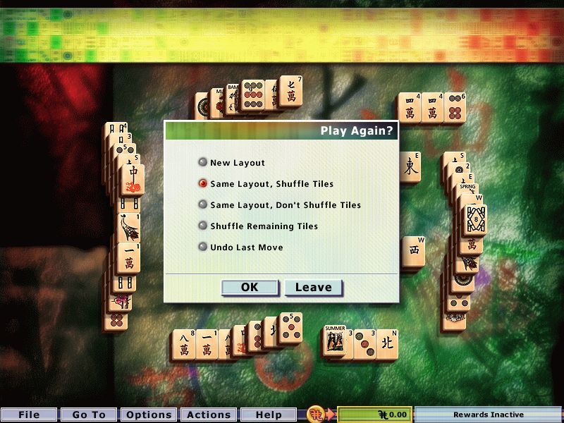 Hoyle Table Games 2004 (Windows) screenshot: Mahjong Tiles: Replay options