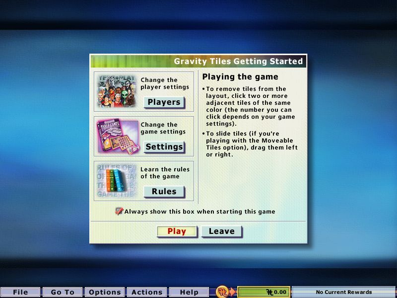 Hoyle Table Games 2004 (Windows) screenshot: Gravity Tiles: The basic instructions