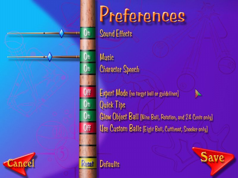 Hoyle Table Games 2004 (Windows) screenshot: Maximum Pool: Game configuration options.