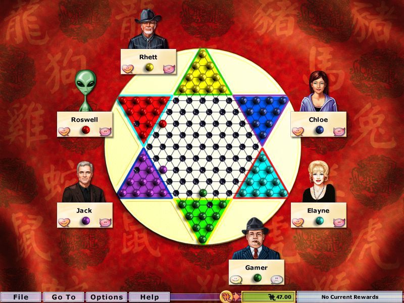 Hoyle Table Games 2004 (Windows) screenshot: Chinese Checkers: The board at the start of a game. I had the real thing as a kid, wasn't much good then and I'm still not which is why there's no in-game screenshot