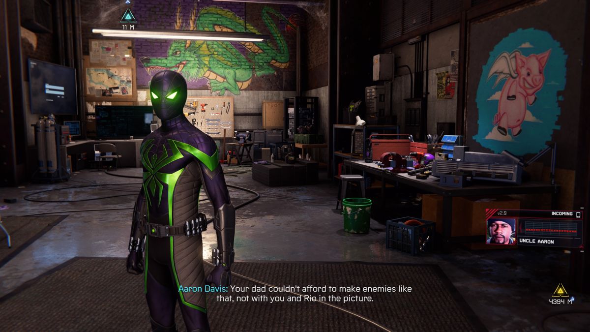 Marvel Spider-Man: Miles Morales (PlayStation 4) screenshot: Inside Prowler's lair