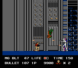 Rolling Thunder (NES) screenshot: The enemies are shooting relentlessly. Agent Albatross pushes on