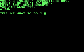 Castle of Skull Lord (Amstrad CPC) screenshot: Inside of a woodcutter's hut.