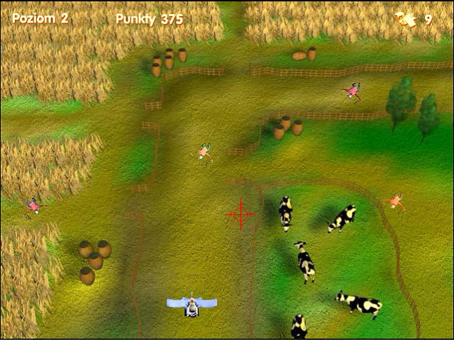 Chicken Raid (Windows) screenshot: Every hit generic cowboy gives 20 points to the overall score