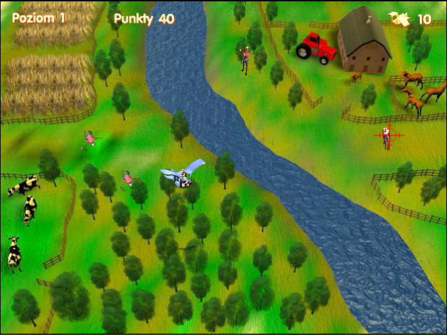 Chicken Raid (Windows) screenshot: Aiming at cowboy will distract enemy from shooting at the chicken