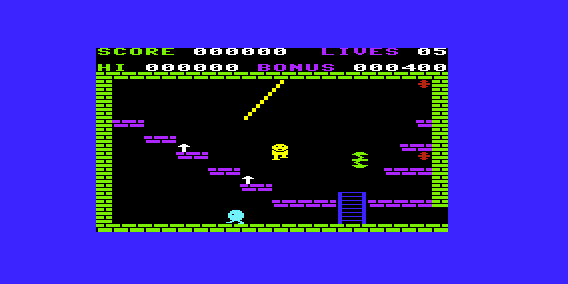Forbidden Tower (VIC-20) screenshot: Starting Room with Swings and Ladders
