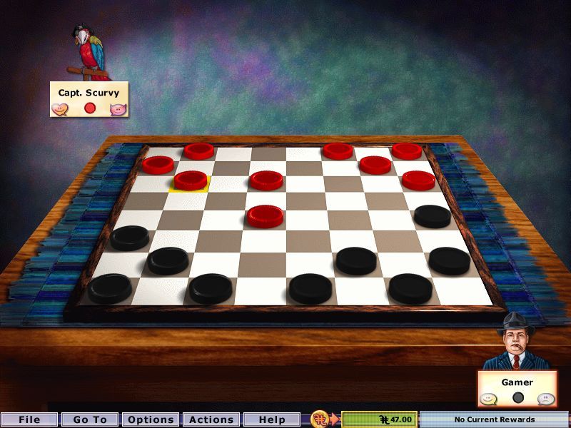 Hoyle Table Games 2004 (Windows) screenshot: Checkers: This game is using traditional counters but there is an option to play using frogs