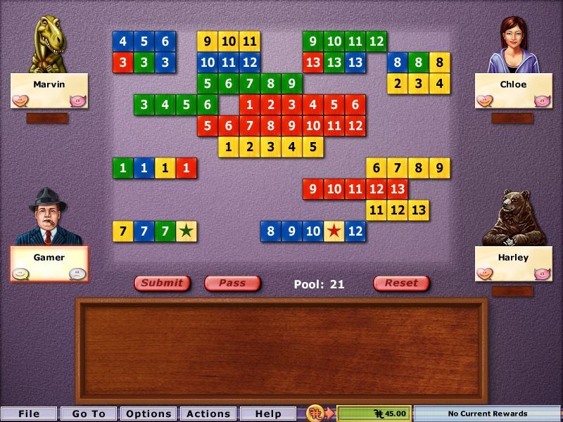 Hoyle Table Games 2004 (Windows) screenshot: Rummy Squares: The game looks and plays like Rummikub