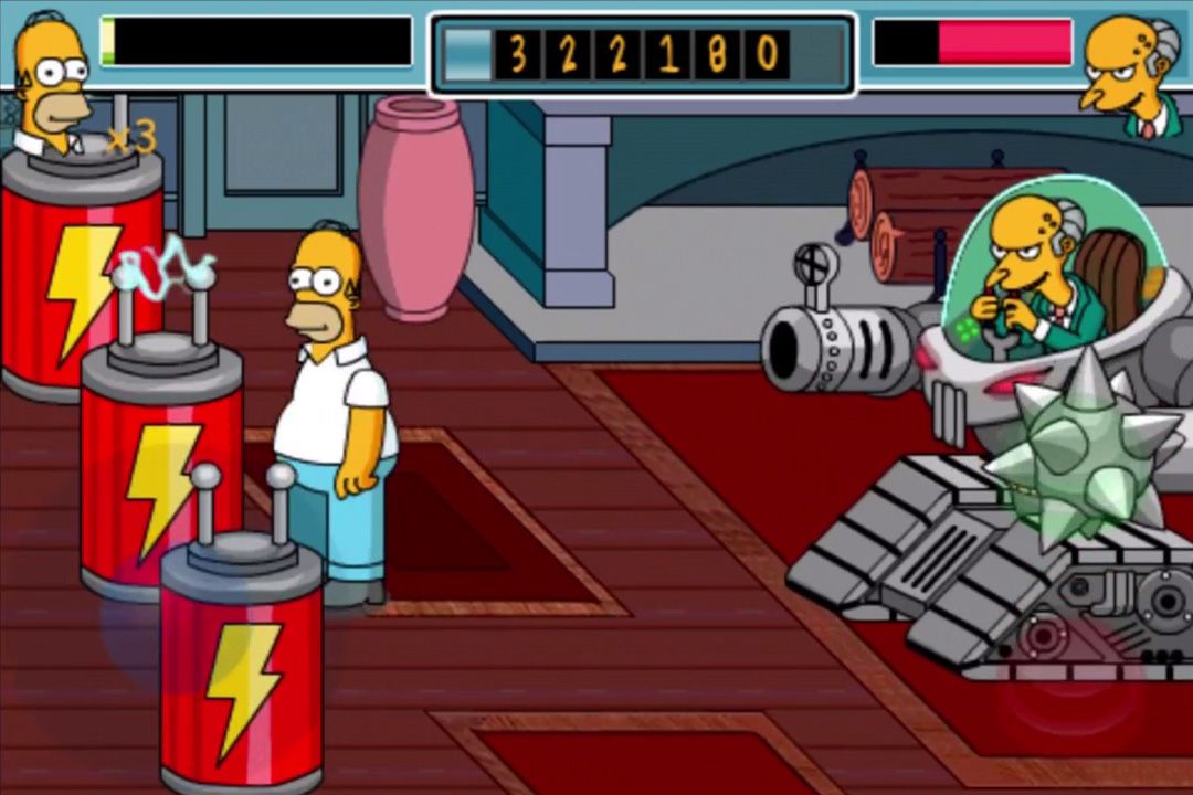 The Simpsons Arcade (iPhone) screenshot: Homer brawling against Mr. Burns