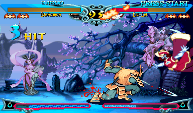 Vampire Savior 2 (Arcade) screenshot: Unlike in regular Vampire Savior, Oboro Bishamon is selectable in this game.