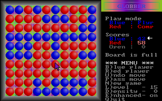 Globber (DOS) screenshot: The board is full, and I have lost.