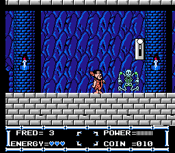 The Flintstones: The Rescue of Dino & Hoppy (NES) screenshot: A skeleton and a lever
