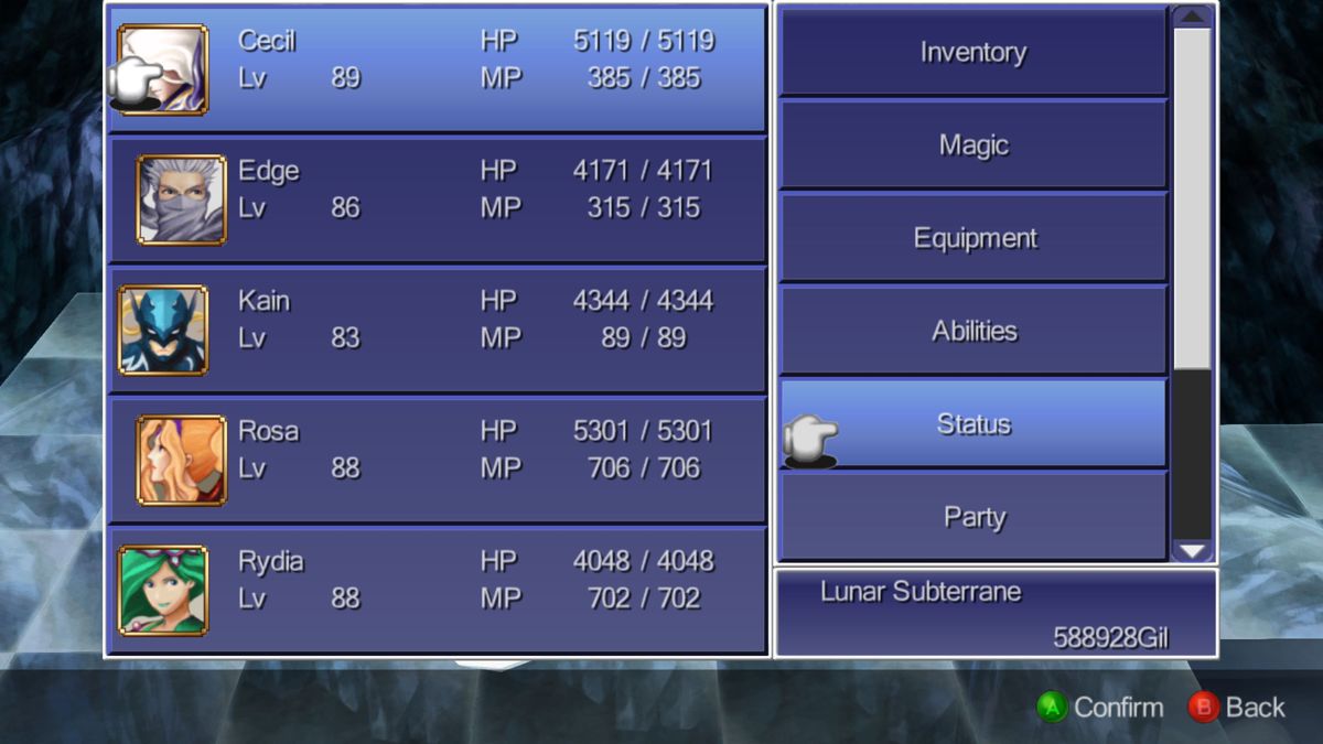 Final Fantasy IV (Windows) screenshot: Status Menu