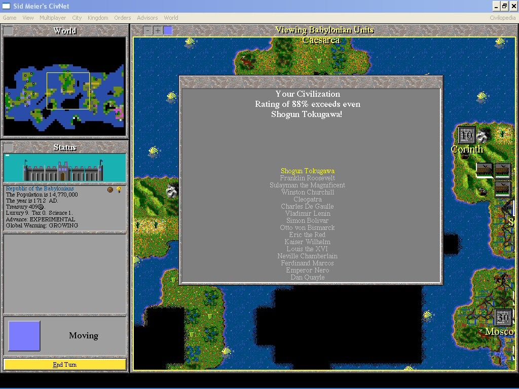 Sid Meier's CivNet (Windows 3.x) screenshot: Civilization Rating