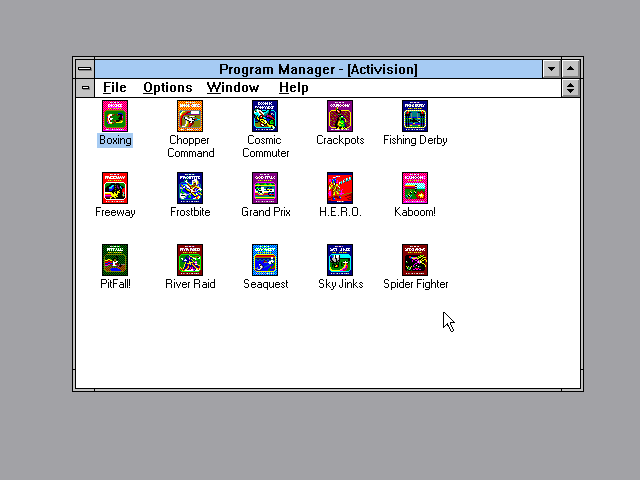 Activision's Atari 2600 Action Pack (Windows 3.x) screenshot: Each game is a separate program in the Windows Program Manager.