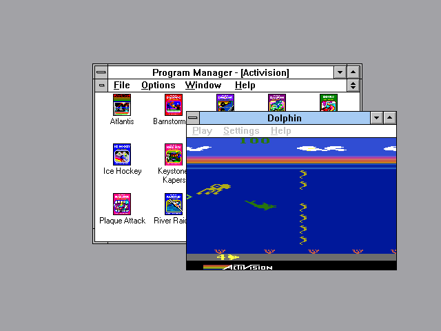 Activision's Atari 2600 Action Pack 2 (Windows 3.x) screenshot: Long before Sega's Ecco, Activision had a game called Dolphin.