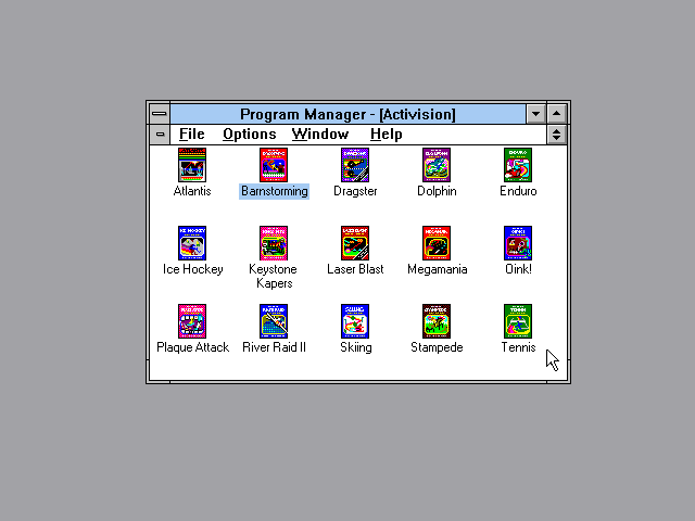 Activision's Atari 2600 Action Pack 2 (Windows 3.x) screenshot: Each game is a separate program in the Windows Program Manager.