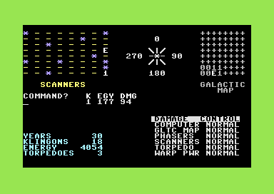Trek (Commodore 64) screenshot: Hiding Behind Stars