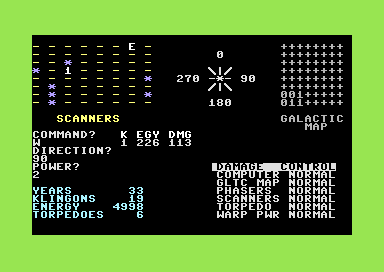 Trek (Commodore 64) screenshot: I Encounter a Klingon Vessel