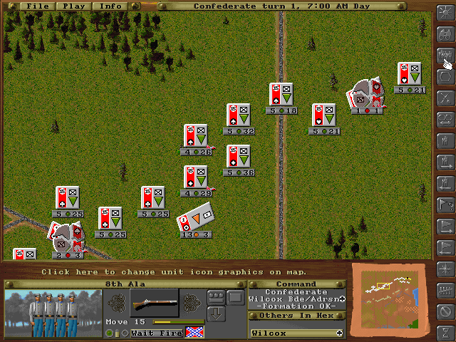 Wargame Construction Set III: Age of Rifles 1846-1905 (DOS) screenshot: The 3rd out of the 3 types of unit display.
