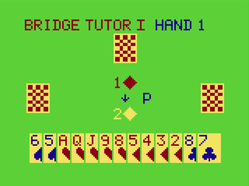 Bridge Tutor 1 (TRS-80 CoCo) screenshot: Playing Hand 1