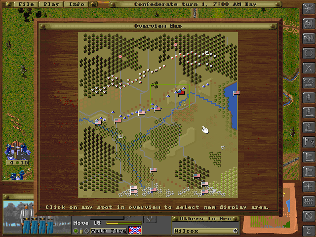 Wargame Construction Set III: Age of Rifles 1846-1905 (DOS) screenshot: Overview map for the battle of Washington D.C. 1863.